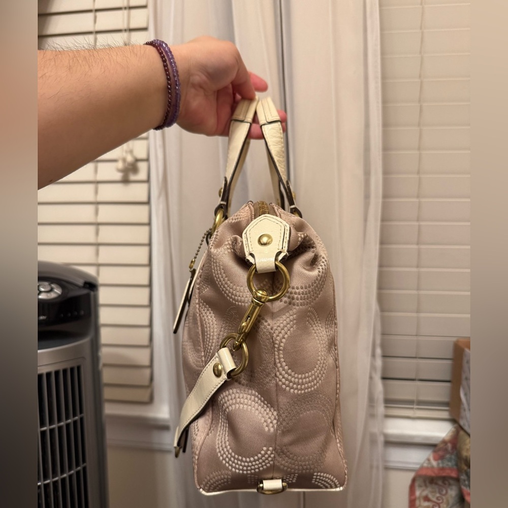 Coach  Ashley Taupe Signature Satchel with Cream Leather Trim - Picture 3 of 11